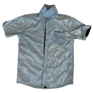 Consequence Little Boy Steel Blue Foiled Vined Roses Button Down Shirt 7 XL
